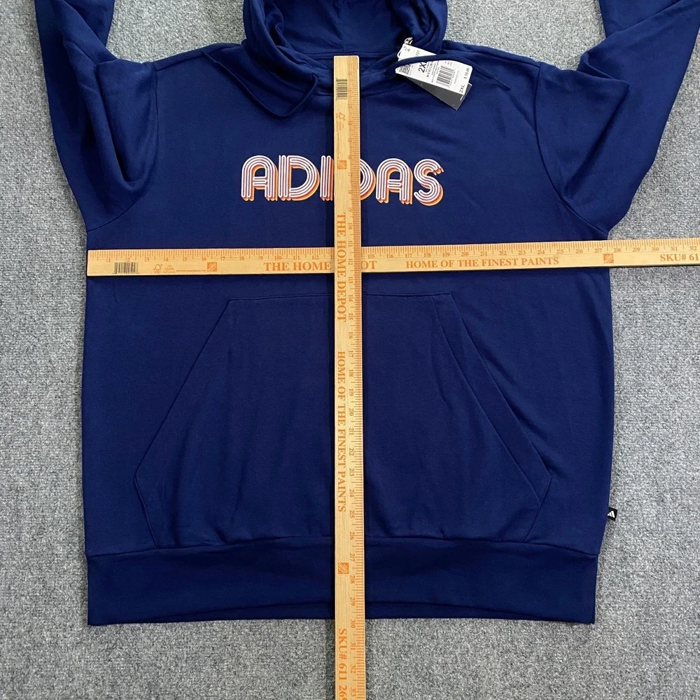 Adidas 3D Retro 70s Striped Logo Hoodie Mens XXL Blue Spell Out Disco Groovy NWT